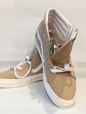 New Vans High Top Suede Sneakers in Beige and White